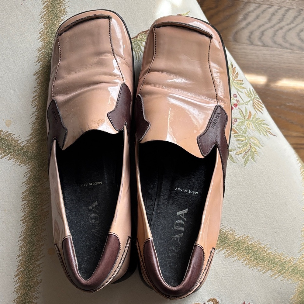 Prada Women's Pink and Brown Leather Flats